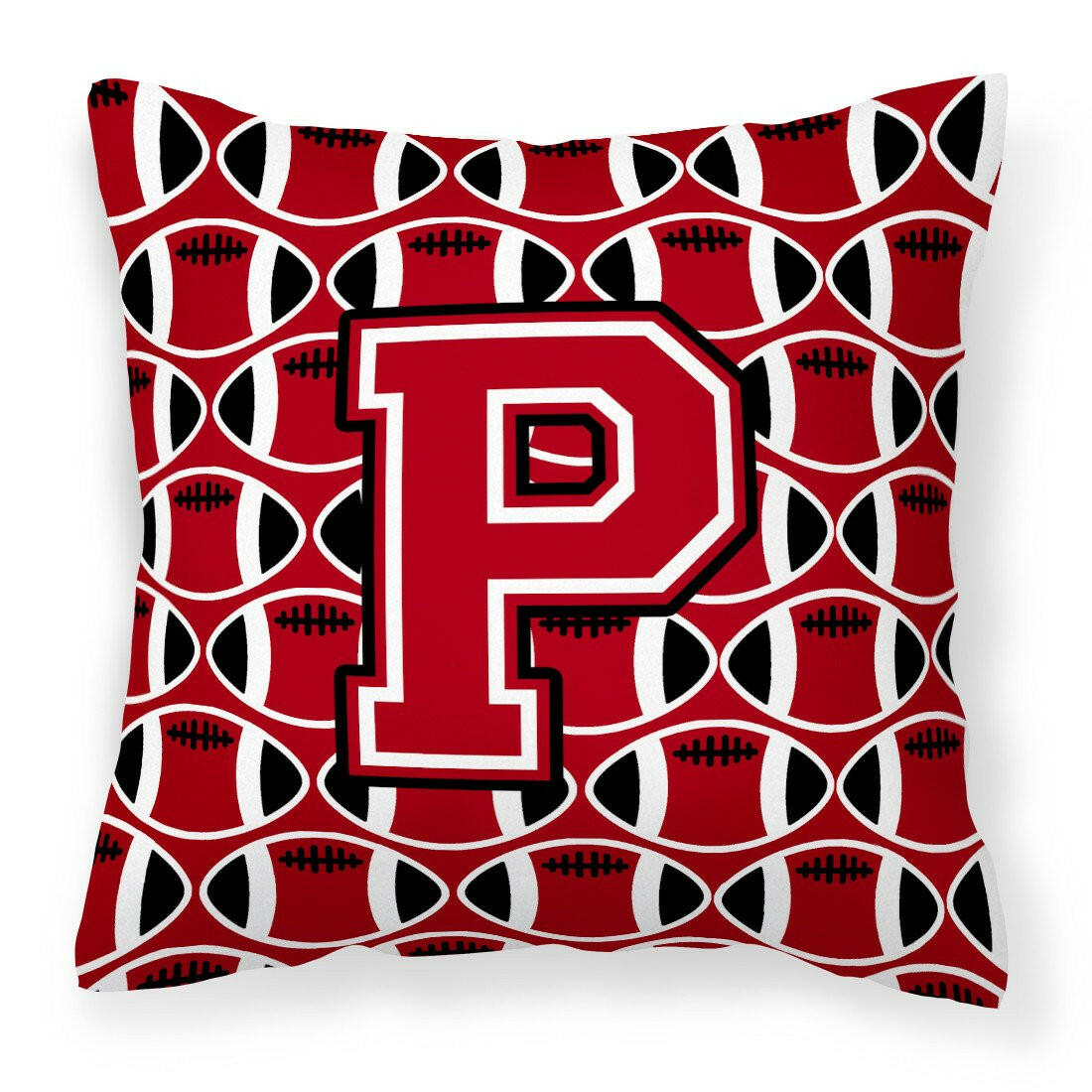 Letter P Football Red, Black and White Fabric Decorative Pillow CJ1073-PPW1414 by Caroline&#39;s Treasures