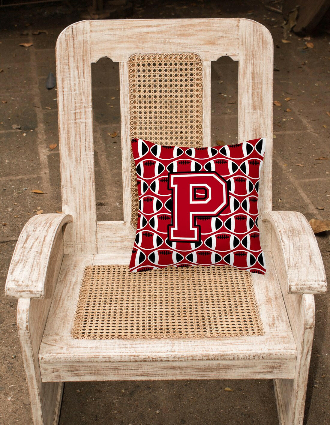 Letter P Football Red, Black and White Fabric Decorative Pillow CJ1073-PPW1414 by Caroline's Treasures