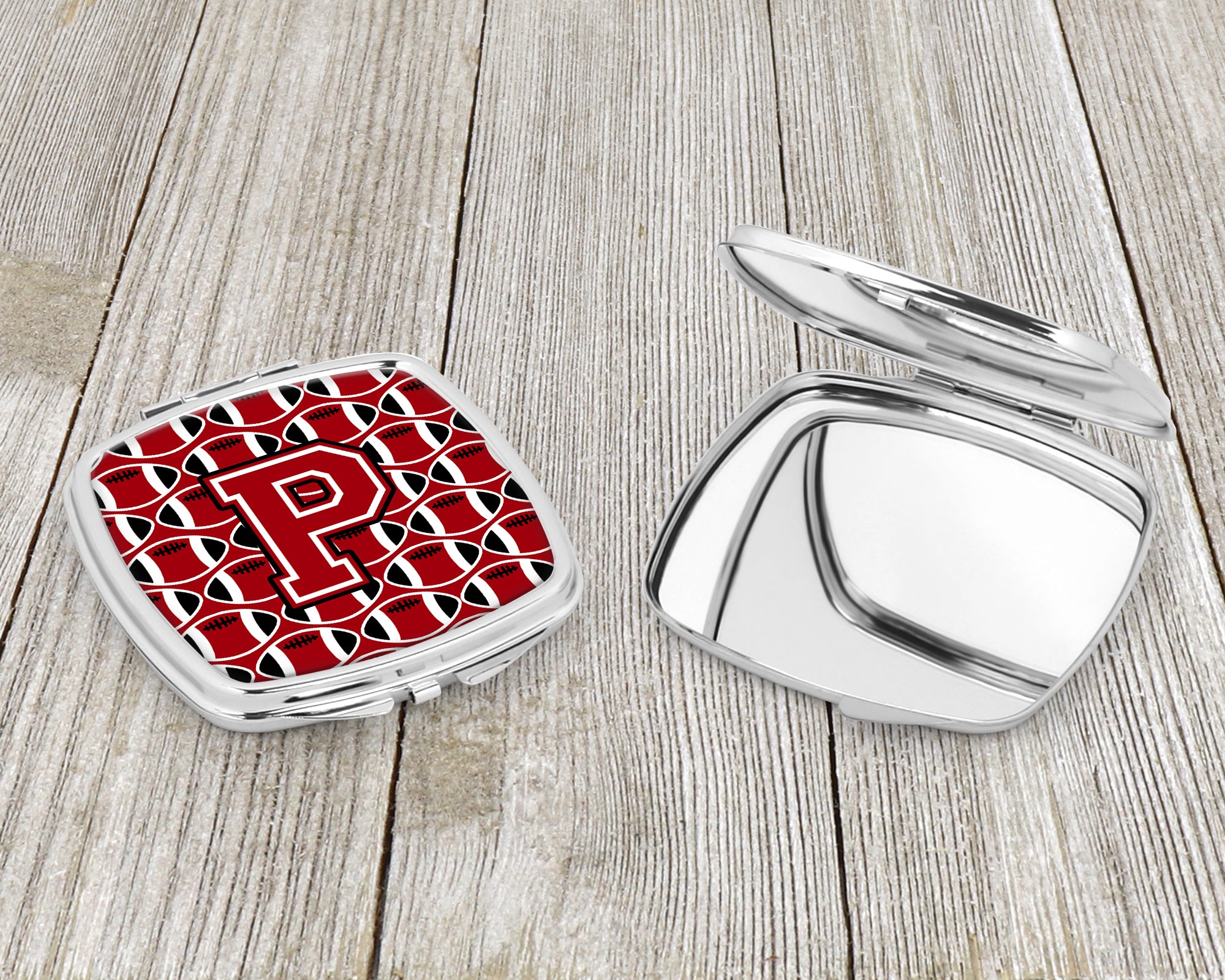 Letter P Football Red, Black and White Compact Mirror CJ1073-PSCM  the-store.com.