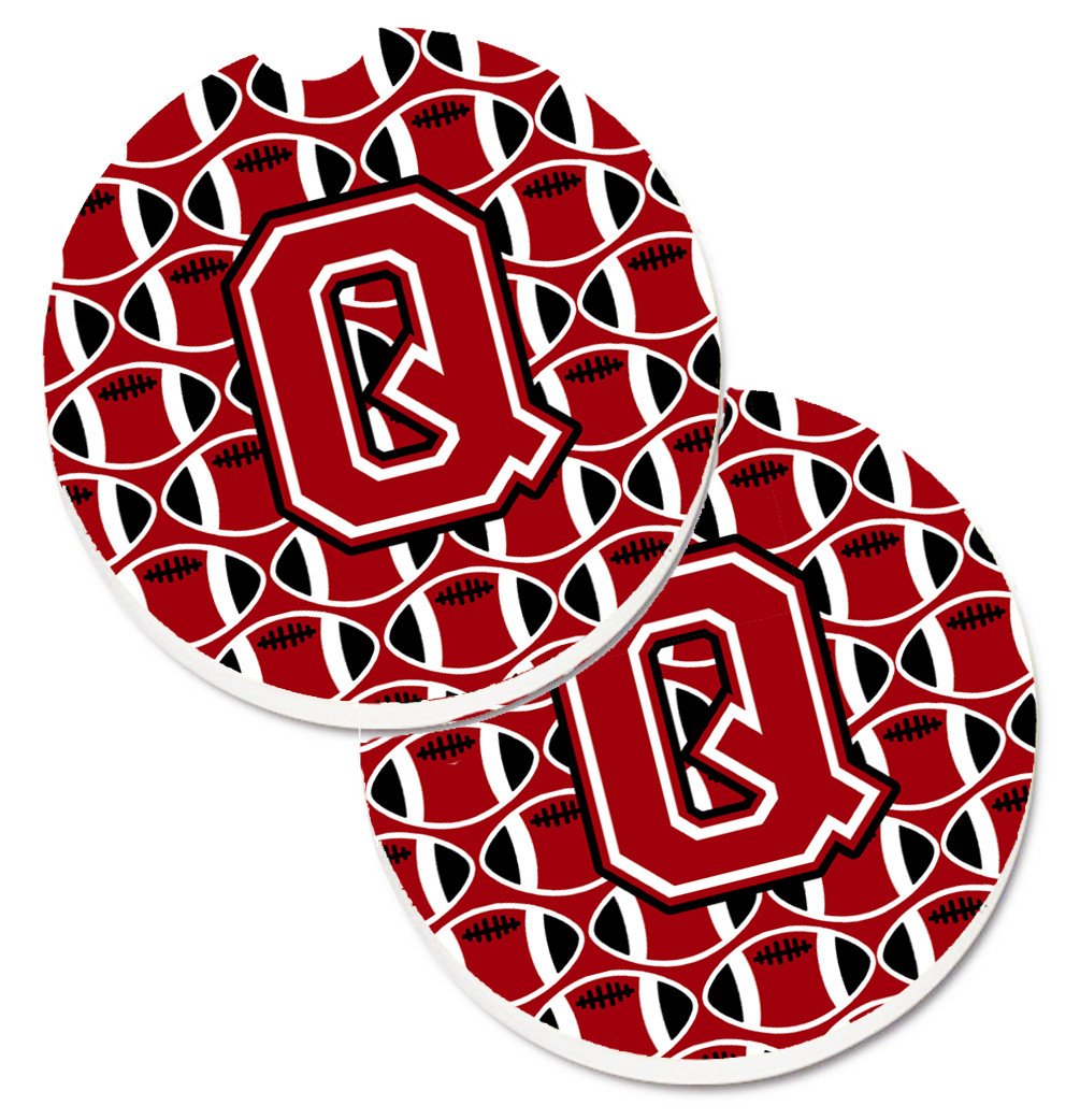 Letter Q Football Red, Black and White Set of 2 Cup Holder Car Coasters CJ1073-QCARC by Caroline&#39;s Treasures