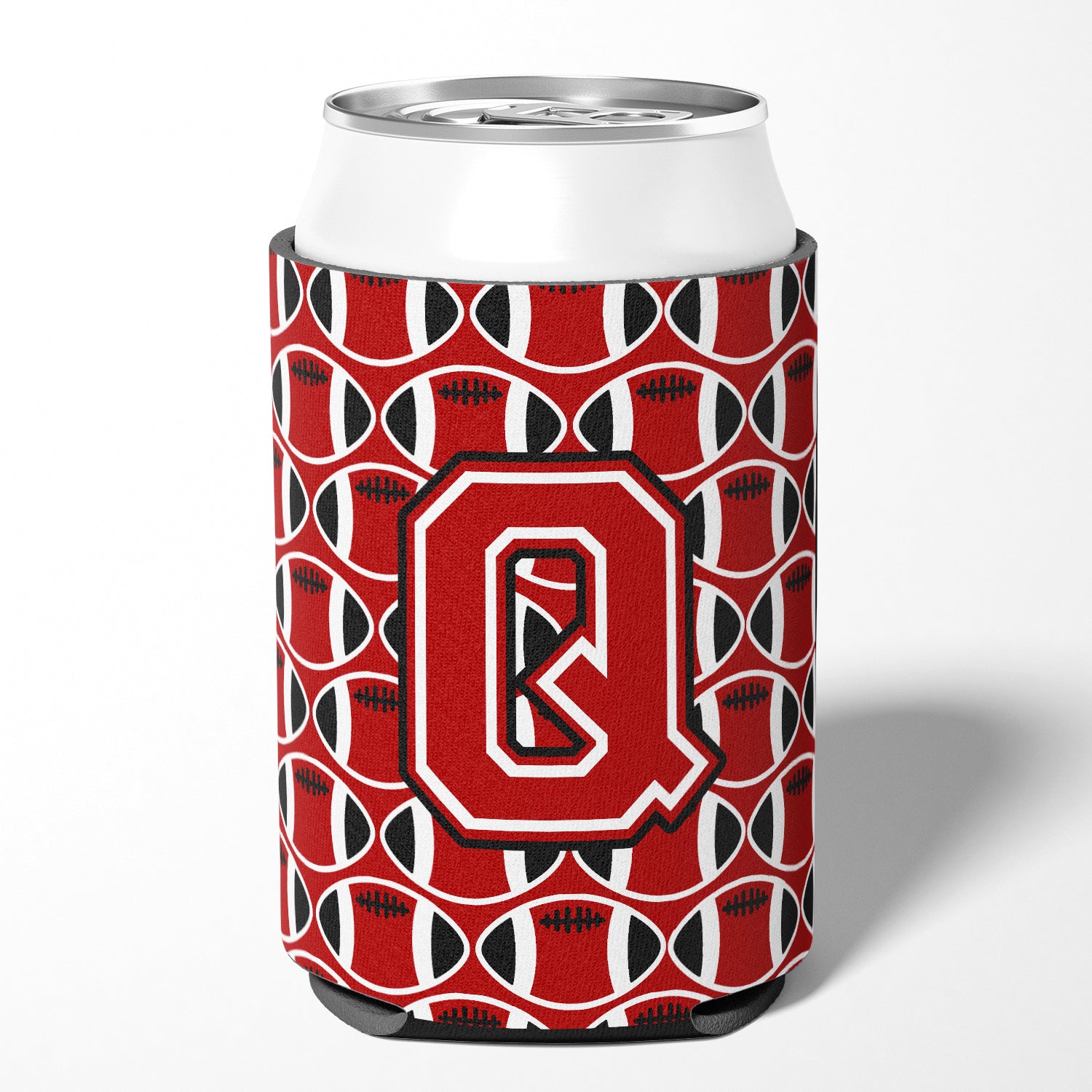 Letter Q Football Red, Black and White Can or Bottle Hugger CJ1073-QCC
