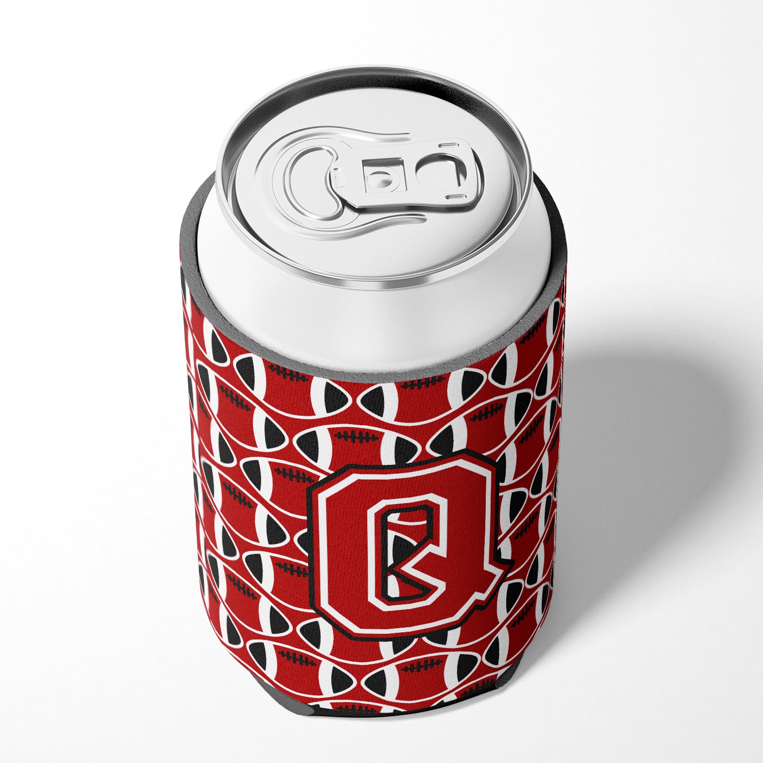 Letter Q Football Red, Black and White Can or Bottle Hugger CJ1073-QCC.