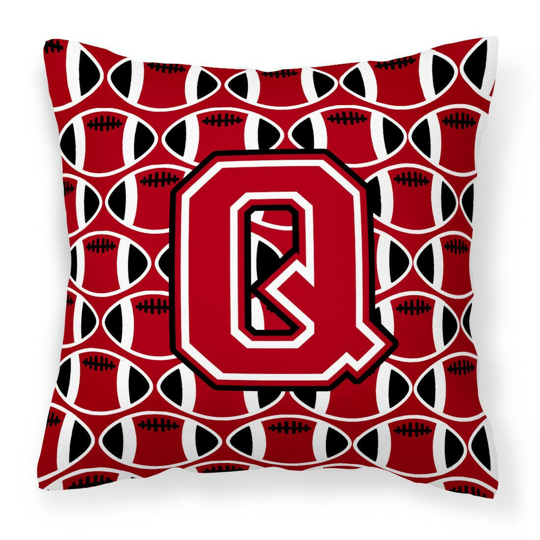 Letter Q Football Red, Black and White Fabric Decorative Pillow CJ1073-QPW1414 by Caroline&#39;s Treasures