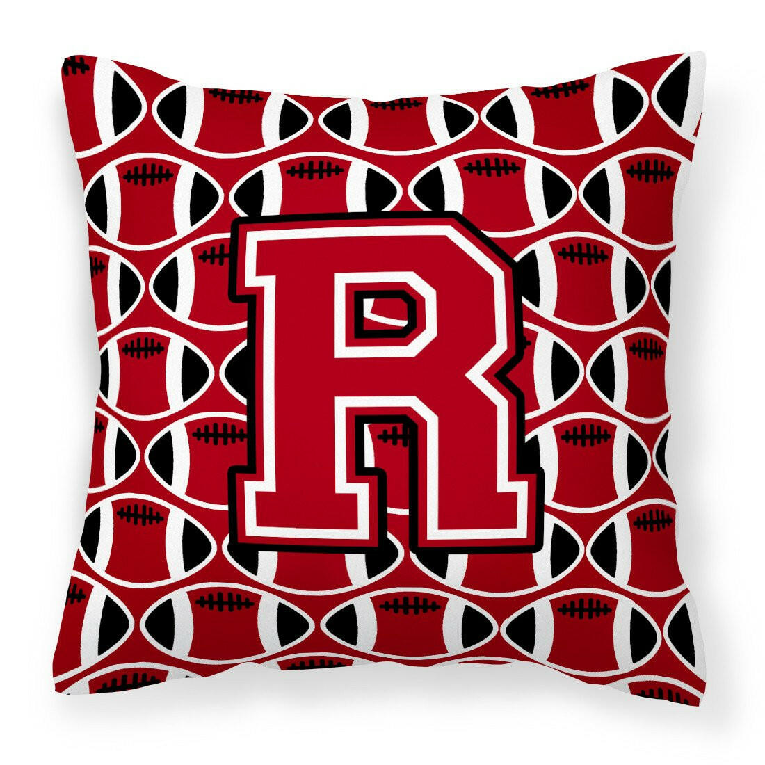 Letter R Football Red, Black and White Fabric Decorative Pillow CJ1073-RPW1414 by Caroline&#39;s Treasures