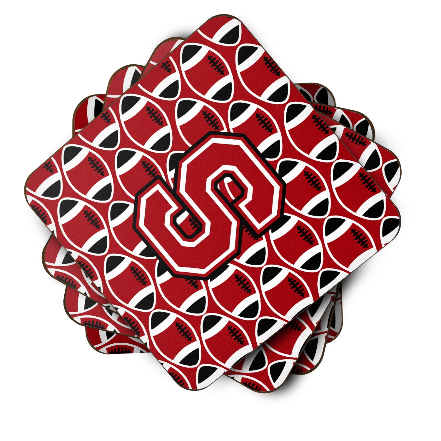 Letter S Football Red, Black and White Foam Coaster Set of 4 CJ1073-SFC - the-store.com