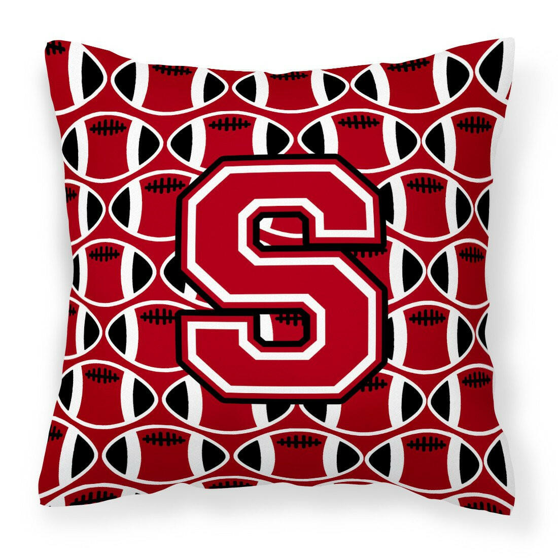 Letter S Football Red, Black and White Fabric Decorative Pillow CJ1073-SPW1414 by Caroline&#39;s Treasures