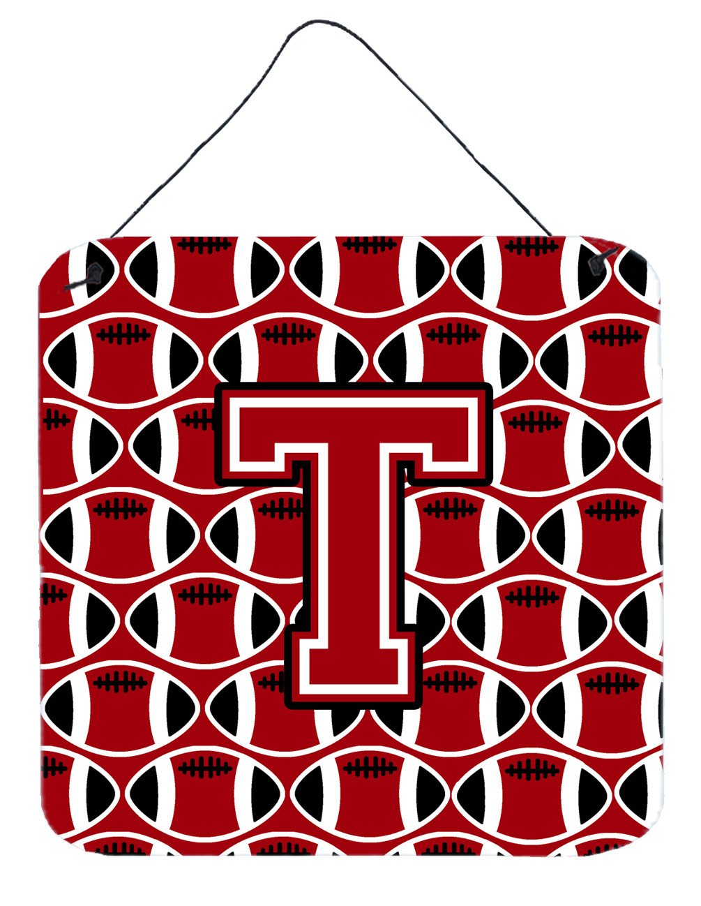 Letter T Football Red, Black and White Wall or Door Hanging Prints CJ1073-TDS66 by Caroline&#39;s Treasures