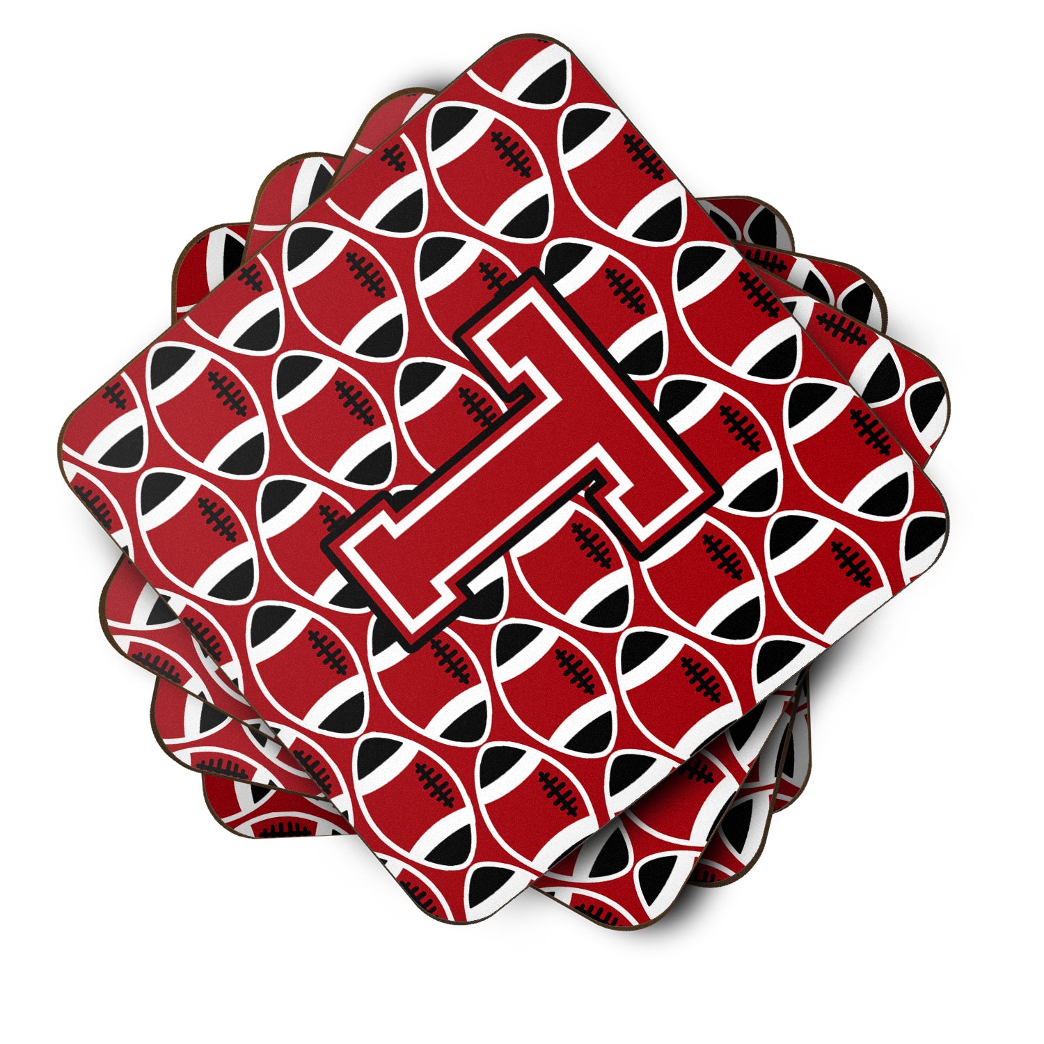 Letter T Football Red, Black and White Foam Coaster Set of 4 CJ1073-TFC - the-store.com