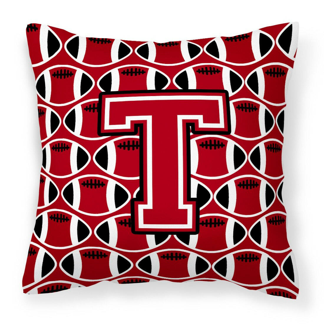 Letter T Football Red, Black and White Fabric Decorative Pillow CJ1073-TPW1414 by Caroline&#39;s Treasures