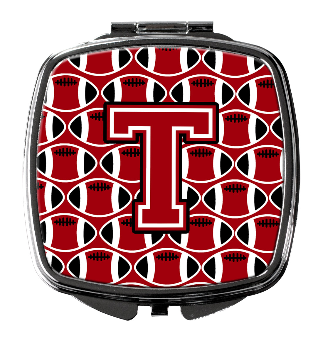 Letter T Football Red, Black and White Compact Mirror CJ1073-TSCM