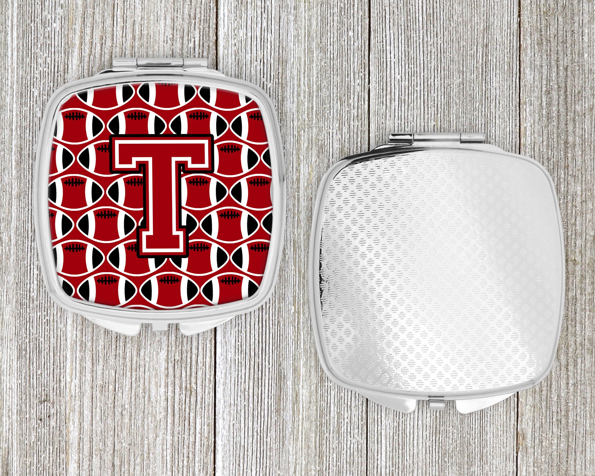 Letter T Football Red, Black and White Compact Mirror CJ1073-TSCM  the-store.com.