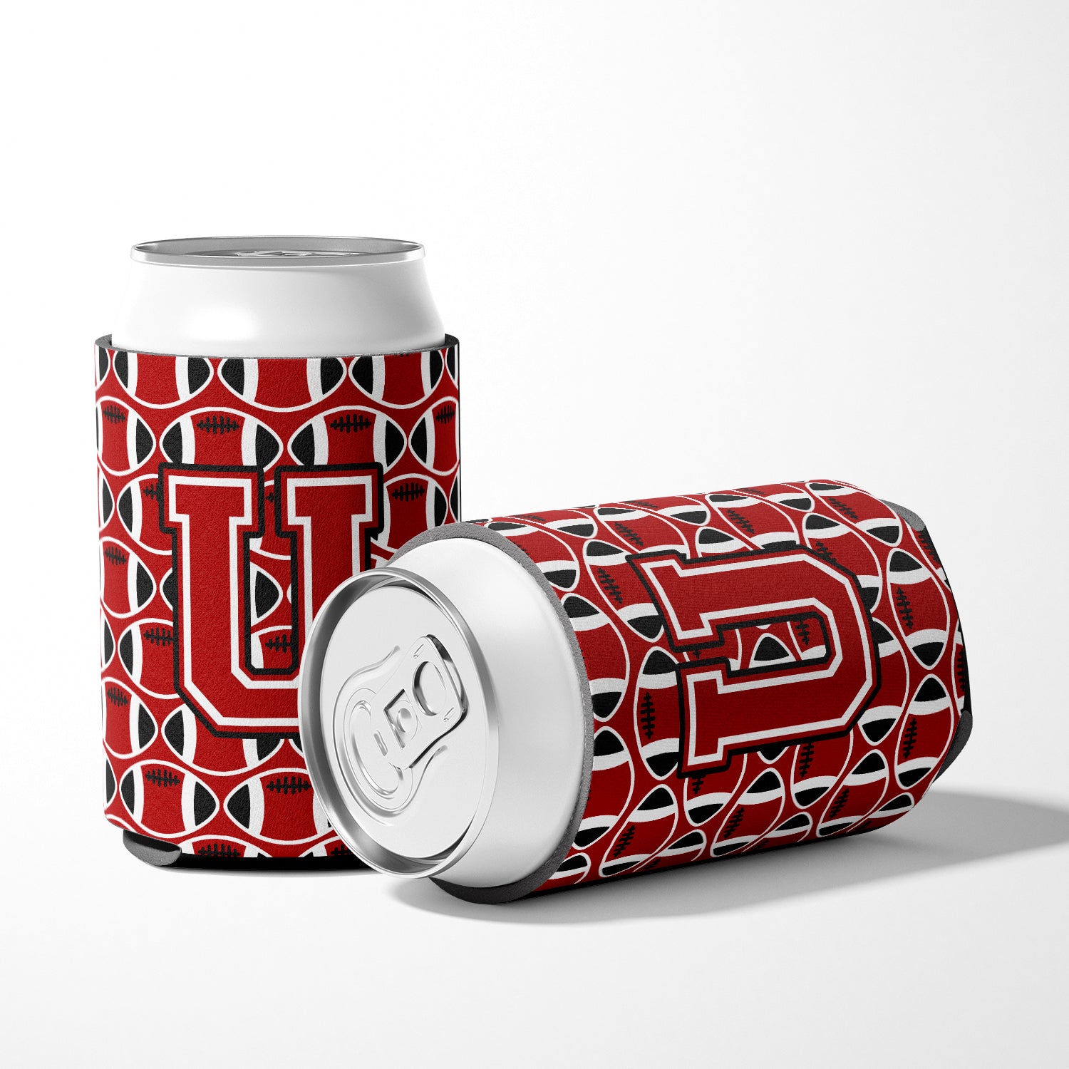 Letter U Football Red, Black and White Can or Bottle Hugger CJ1073-UCC.