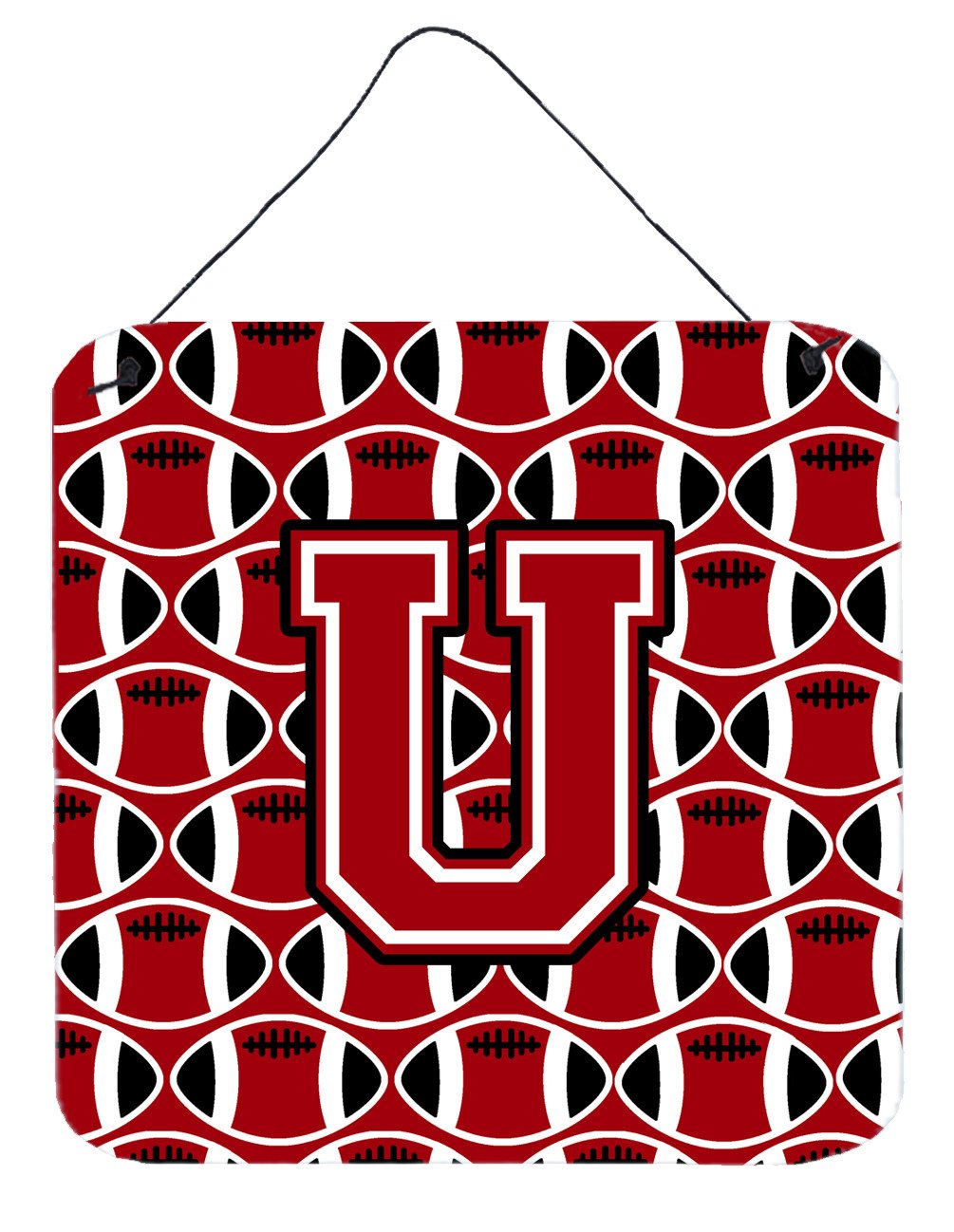 Letter U Football Red, Black and White Wall or Door Hanging Prints CJ1073-UDS66 by Caroline&#39;s Treasures