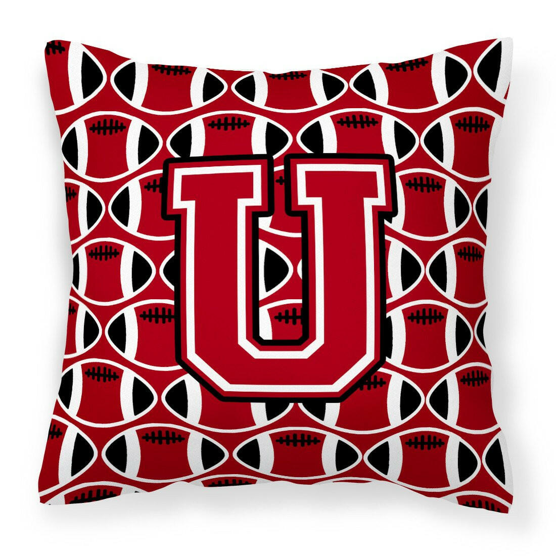 Letter U Football Red, Black and White Fabric Decorative Pillow CJ1073-UPW1414 by Caroline&#39;s Treasures