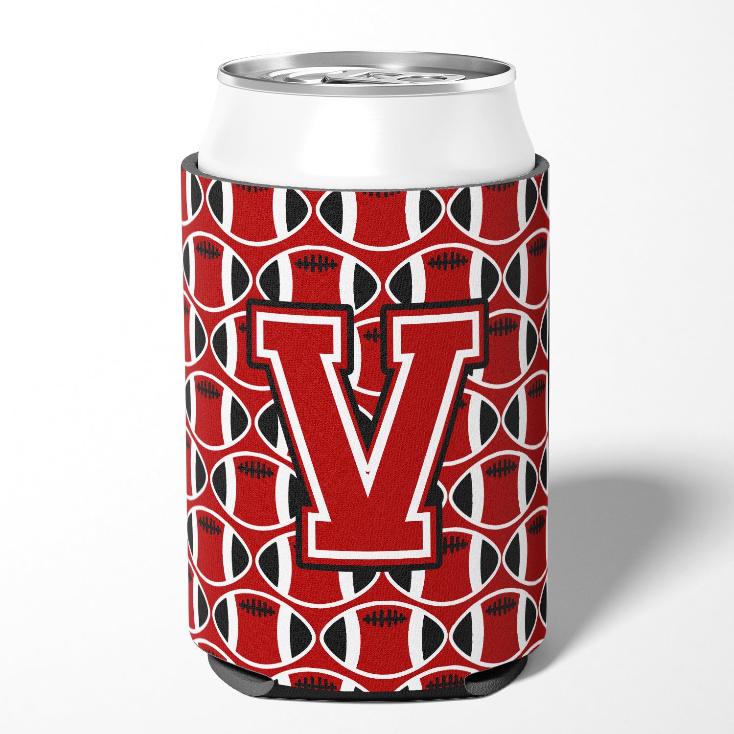 Letter V Football Red, Black and White Can or Bottle Hugger CJ1073-VCC.