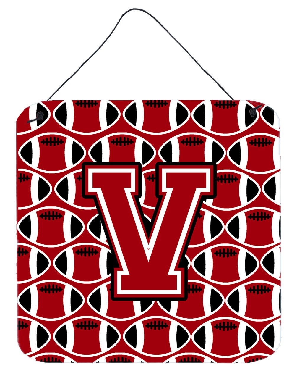 Letter V Football Red, Black and White Wall or Door Hanging Prints CJ1073-VDS66 by Caroline&#39;s Treasures