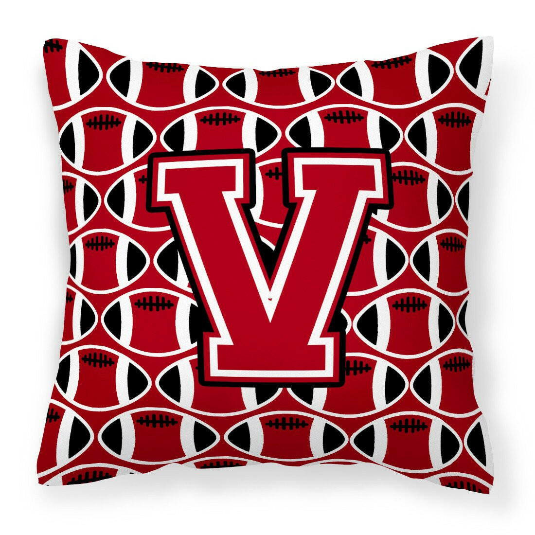 Letter V Football Red, Black and White Fabric Decorative Pillow CJ1073-VPW1414 by Caroline&#39;s Treasures