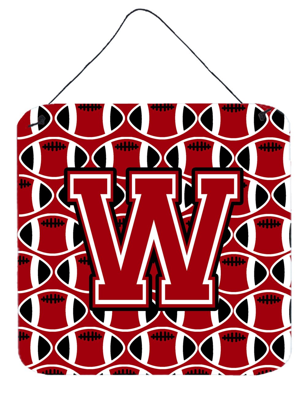 Letter W Football Red, Black and White Wall or Door Hanging Prints CJ1073-WDS66 by Caroline&#39;s Treasures