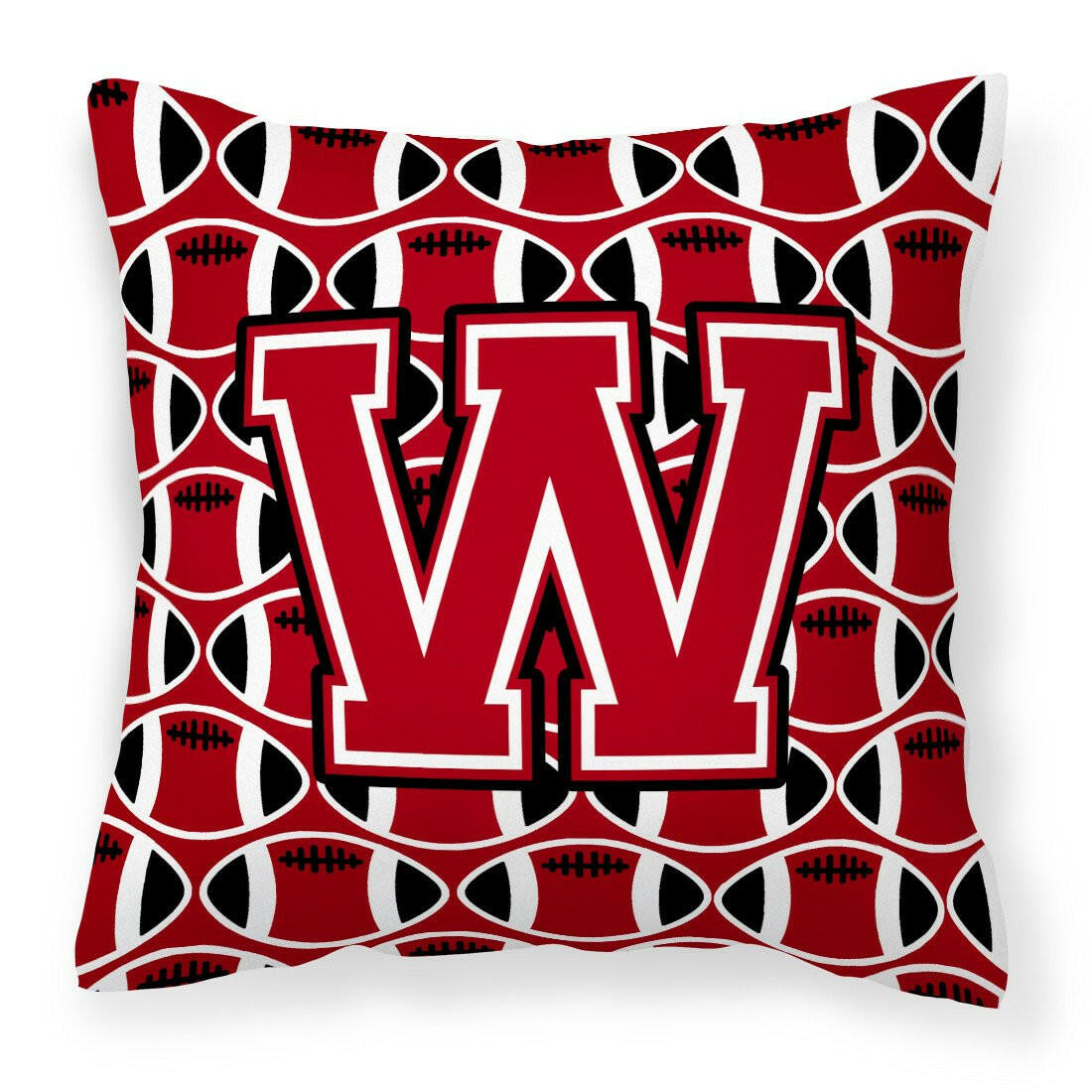 Letter W Football Red, Black and White Fabric Decorative Pillow CJ1073-WPW1414 by Caroline&#39;s Treasures
