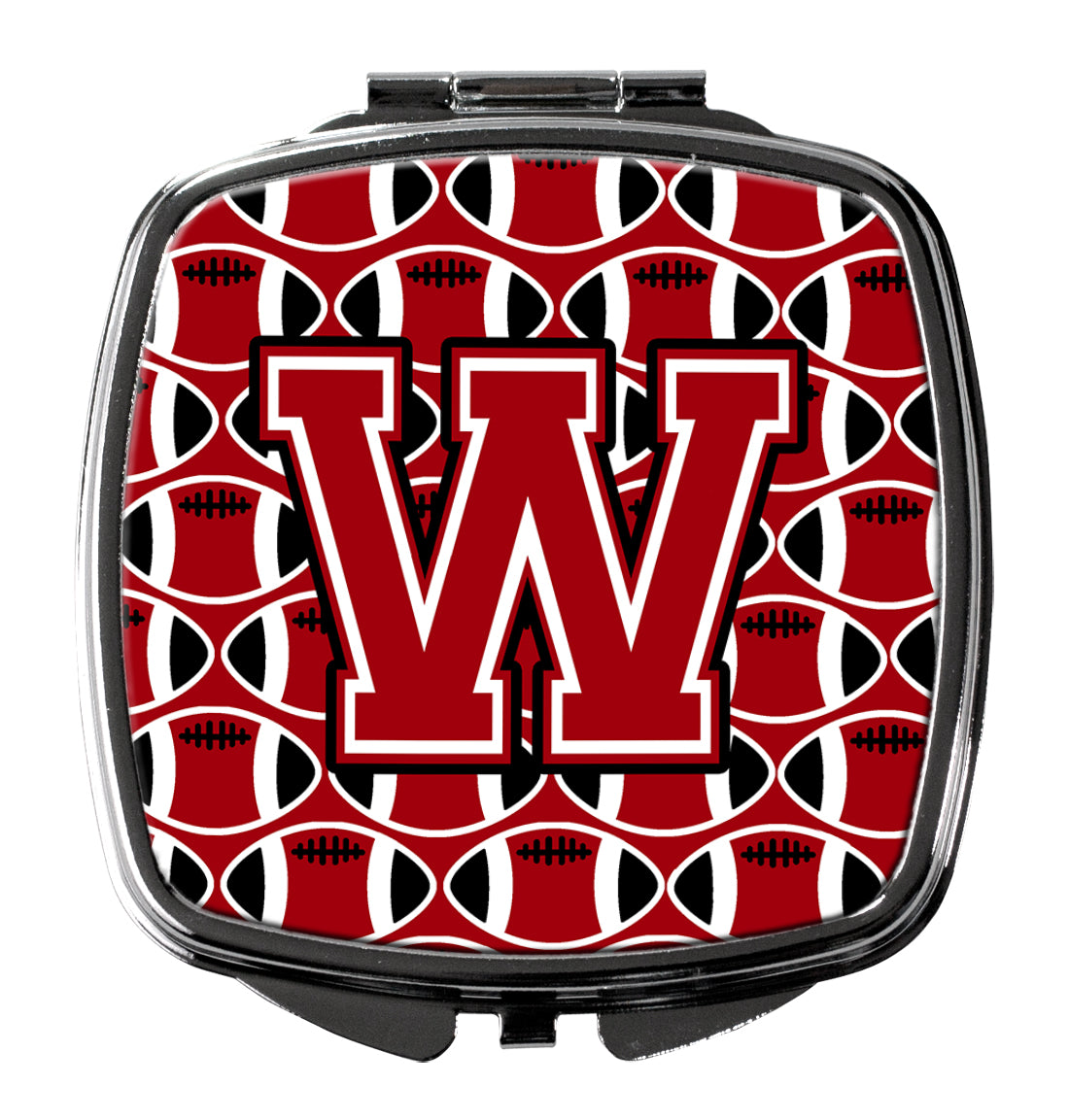 Letter W Football Red, Black and White Compact Mirror CJ1073-WSCM