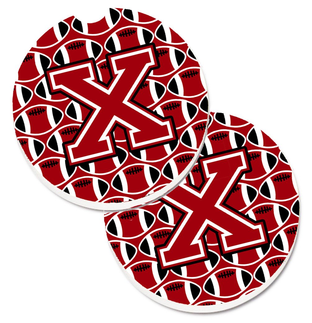 Letter X Football Red, Black and White Set of 2 Cup Holder Car Coasters CJ1073-XCARC by Caroline&#39;s Treasures