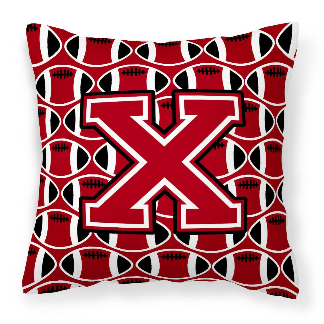 Letter X Football Red, Black and White Fabric Decorative Pillow CJ1073-XPW1414 by Caroline&#39;s Treasures