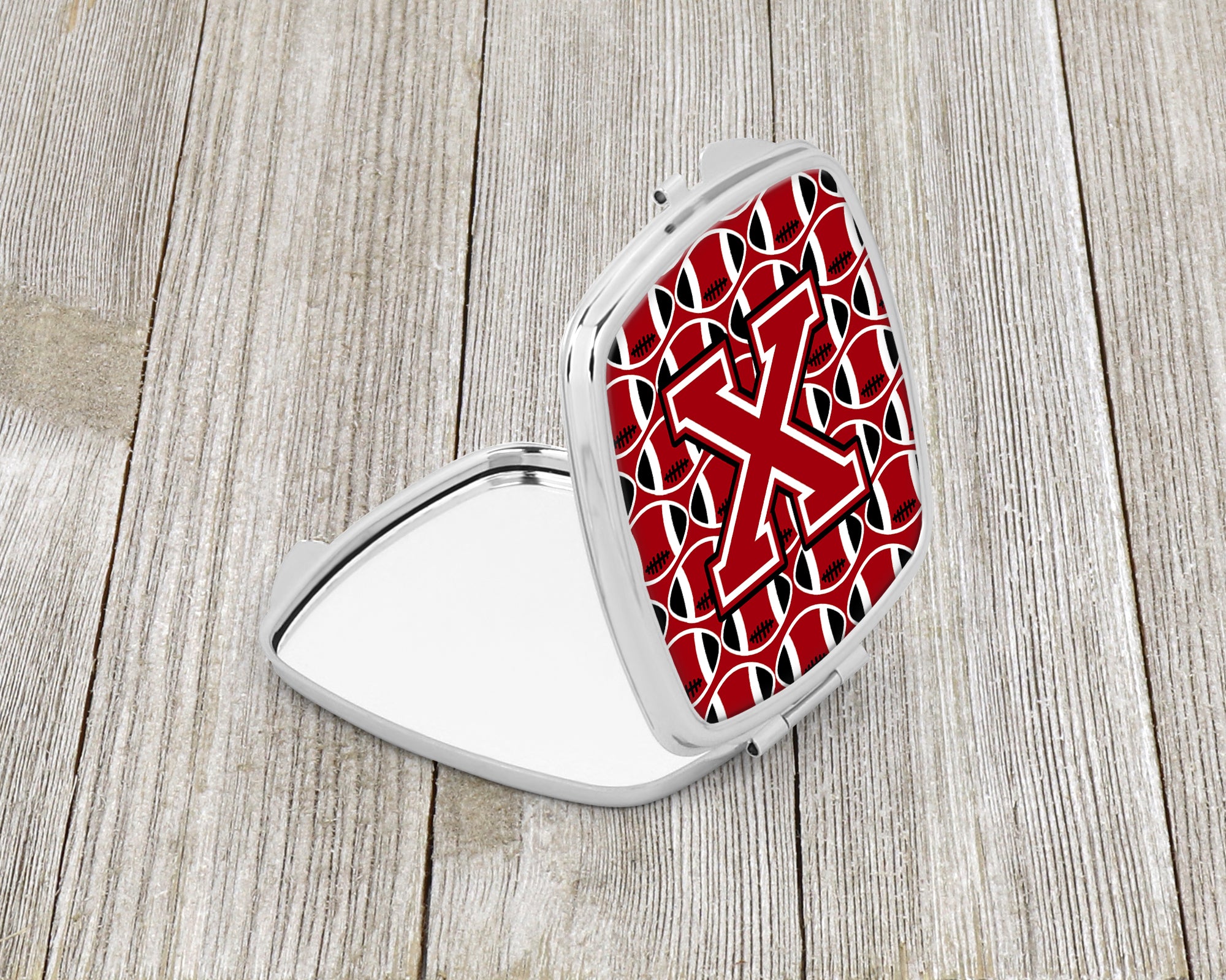 Letter X Football Red, Black and White Compact Mirror CJ1073-XSCM