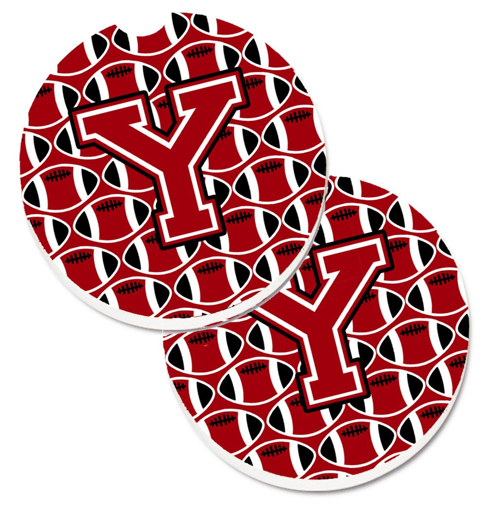 Letter Y Football Red, Black and White Set of 2 Cup Holder Car Coasters CJ1073-YCARC by Caroline&#39;s Treasures