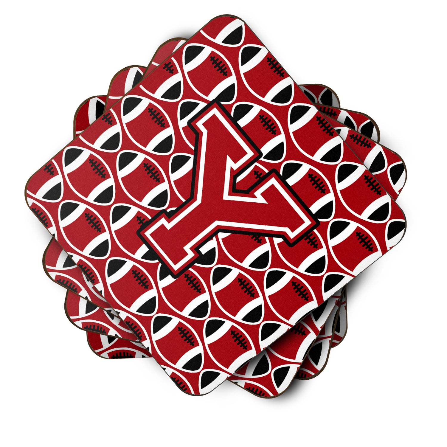 Letter Y Football Red, Black and White Foam Coaster Set of 4 CJ1073-YFC - the-store.com