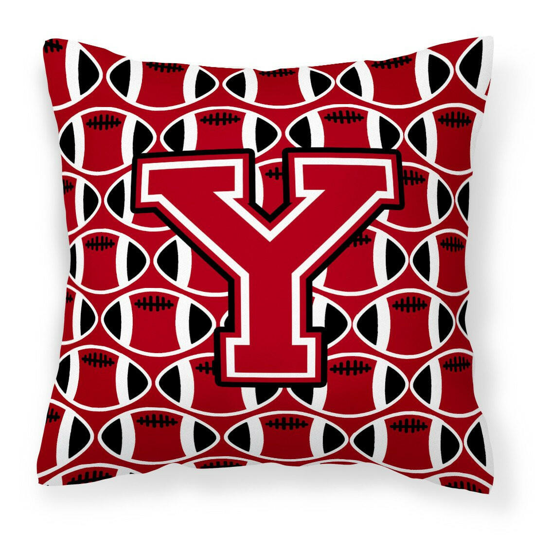 Letter Y Football Red, Black and White Fabric Decorative Pillow CJ1073-YPW1414 by Caroline&#39;s Treasures
