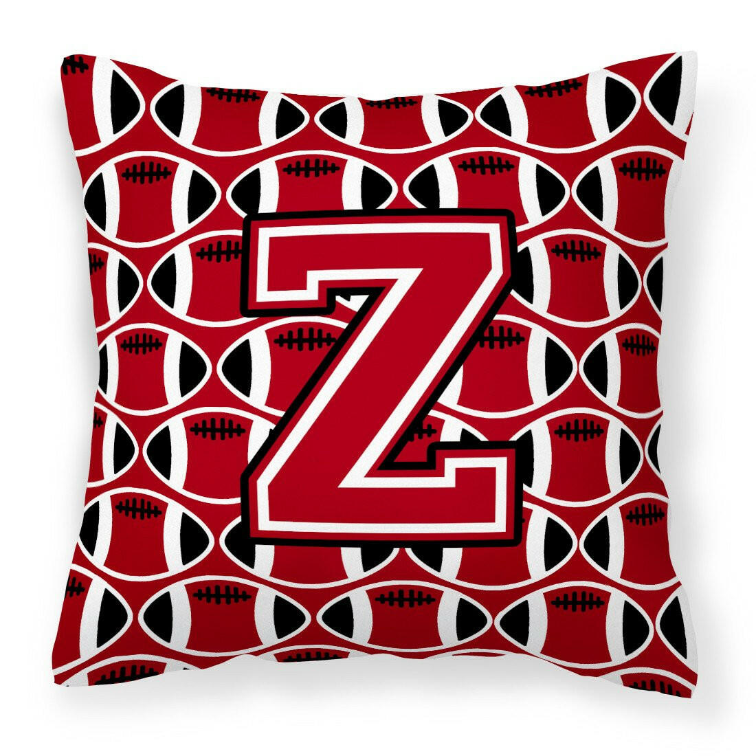 Letter Z Football Red, Black and White Fabric Decorative Pillow CJ1073-ZPW1414 by Caroline&#39;s Treasures