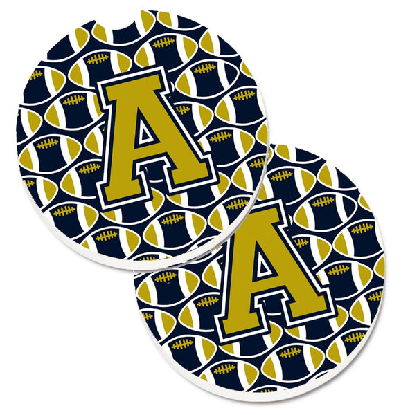 Letter A Football Blue and Gold Set of 2 Cup Holder Car Coasters CJ1074-ACARC by Caroline's Treasures
