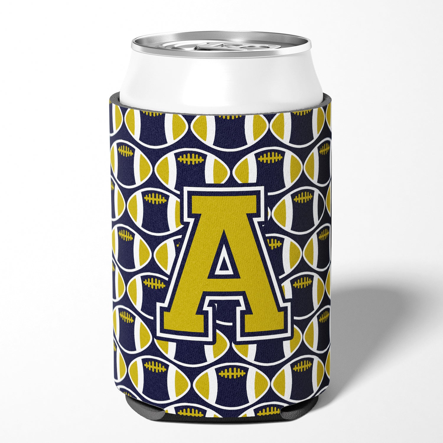 Letter A Football Blue and Gold Can or Bottle Hugger CJ1074-ACC
