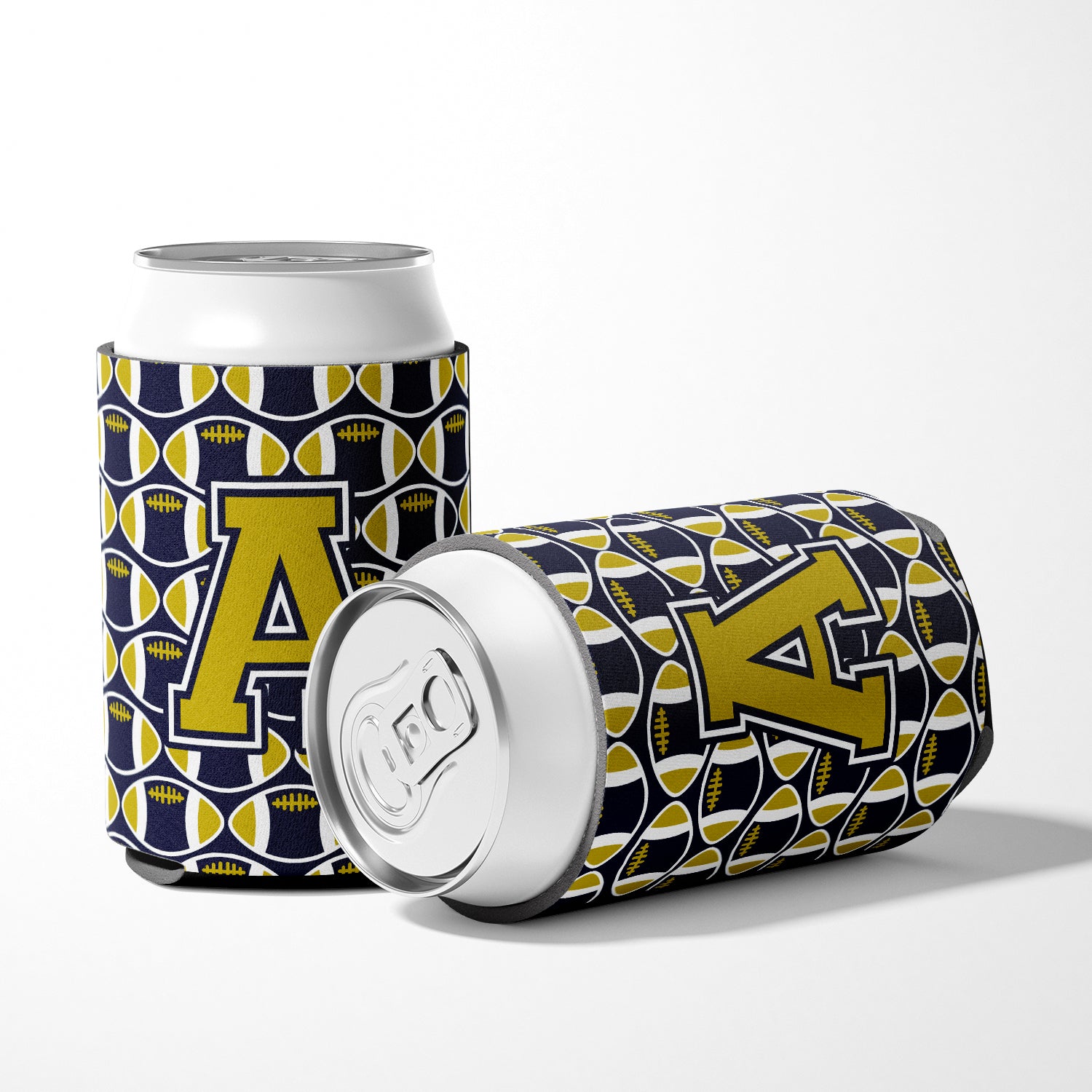 Letter A Football Blue and Gold Can or Bottle Hugger CJ1074-ACC