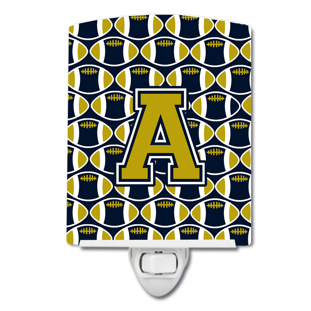 Letter A Football Blue and Gold Ceramic Night Light CJ1074-ACNL - the-store.com