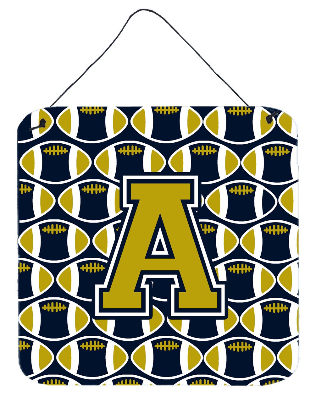 Letter A Football Blue and Gold Wall or Door Hanging Prints CJ1074-ADS66 by Caroline&#39;s Treasures