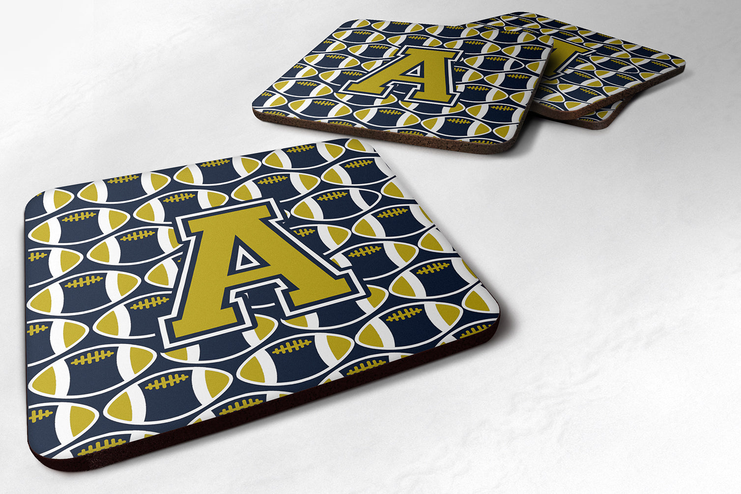 Letter A Football Blue and Gold Foam Coaster Set of 4 CJ1074-AFC - the-store.com