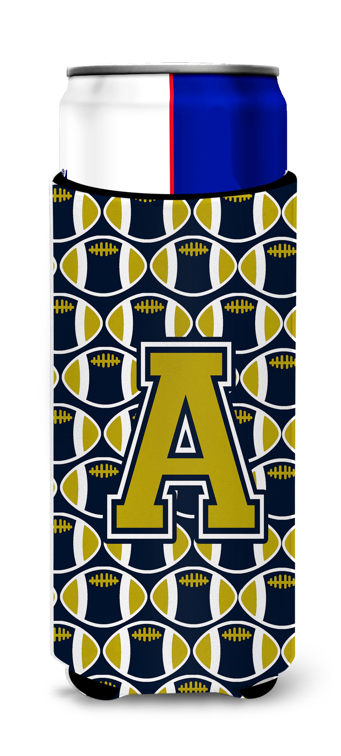 Letter A Football Blue and Gold Ultra Beverage Insulators for slim cans CJ1074-AMUK