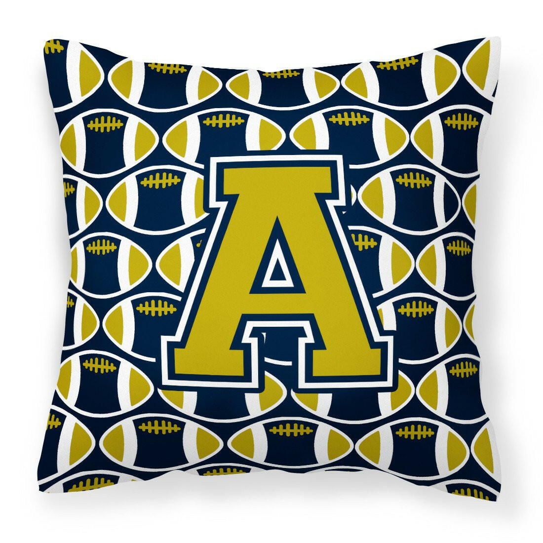 Letter A Football Blue and Gold Fabric Decorative Pillow CJ1074-APW1414 by Caroline's Treasures