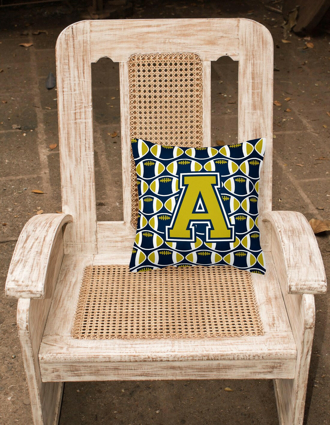 Letter A Football Blue and Gold Fabric Decorative Pillow CJ1074-APW1414 by Caroline's Treasures