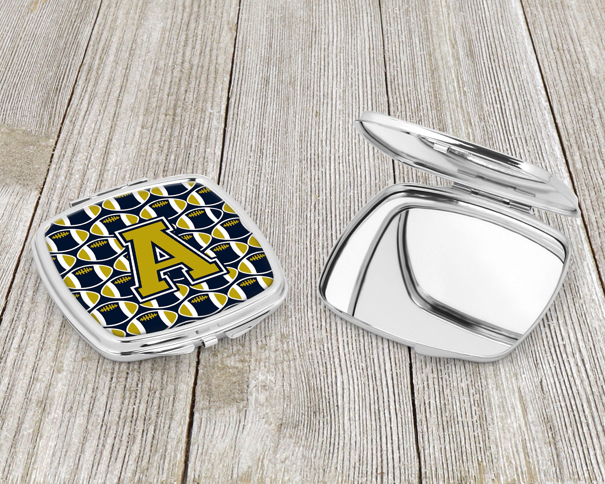 Letter A Football Blue and Gold Compact Mirror CJ1074-ASCM