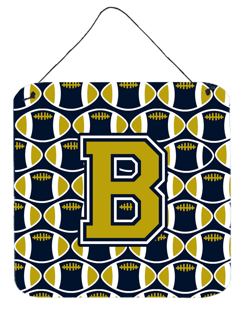 Letter B Football Blue and Gold Wall or Door Hanging Prints CJ1074-BDS66 by Caroline&#39;s Treasures