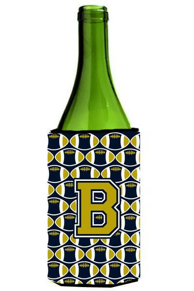 Letter B Football Blue and Gold Wine Bottle Beverage Insulator Hugger CJ1074-BLITERK by Caroline&#39;s Treasures