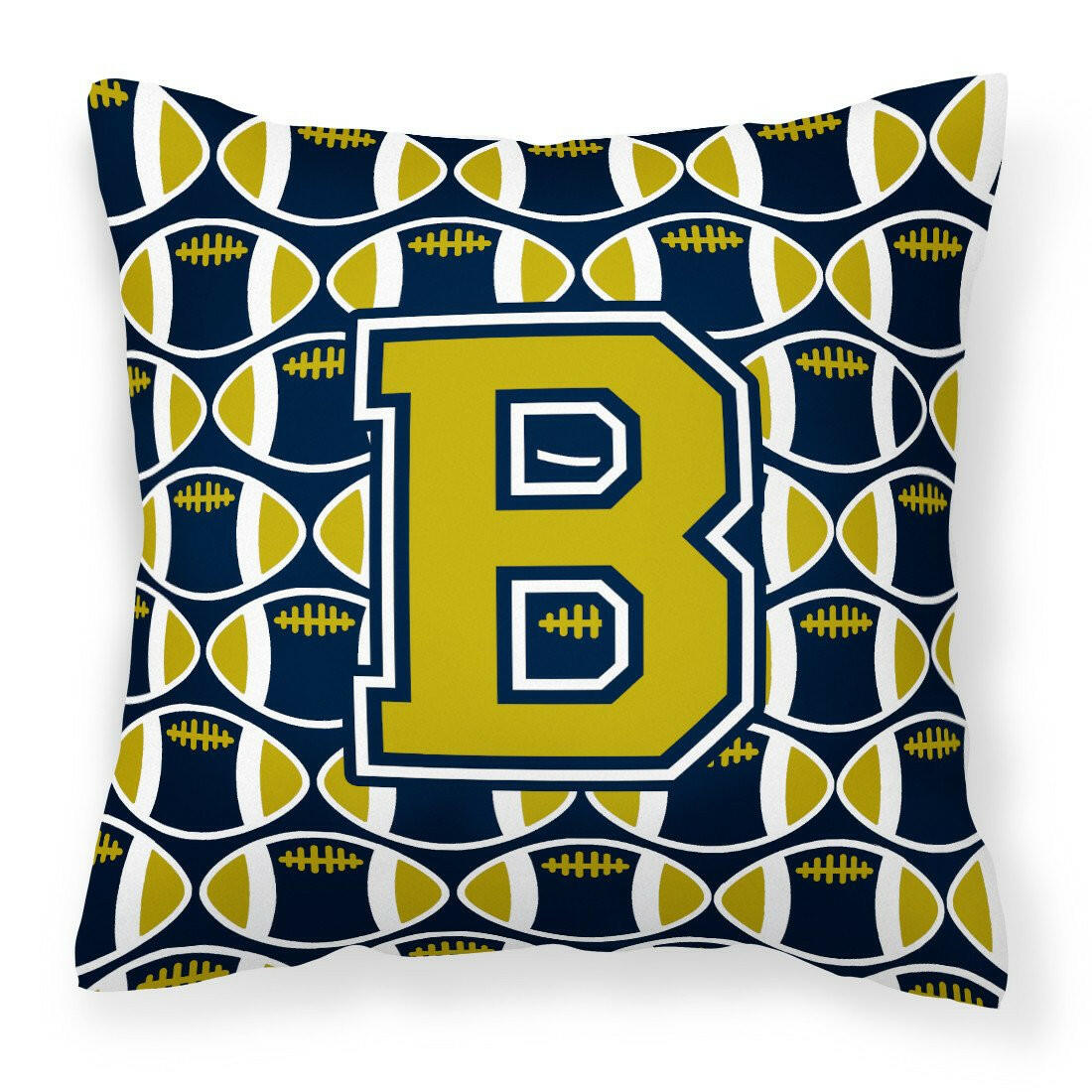 Letter B Football Blue and Gold Fabric Decorative Pillow CJ1074-BPW1414 by Caroline&#39;s Treasures