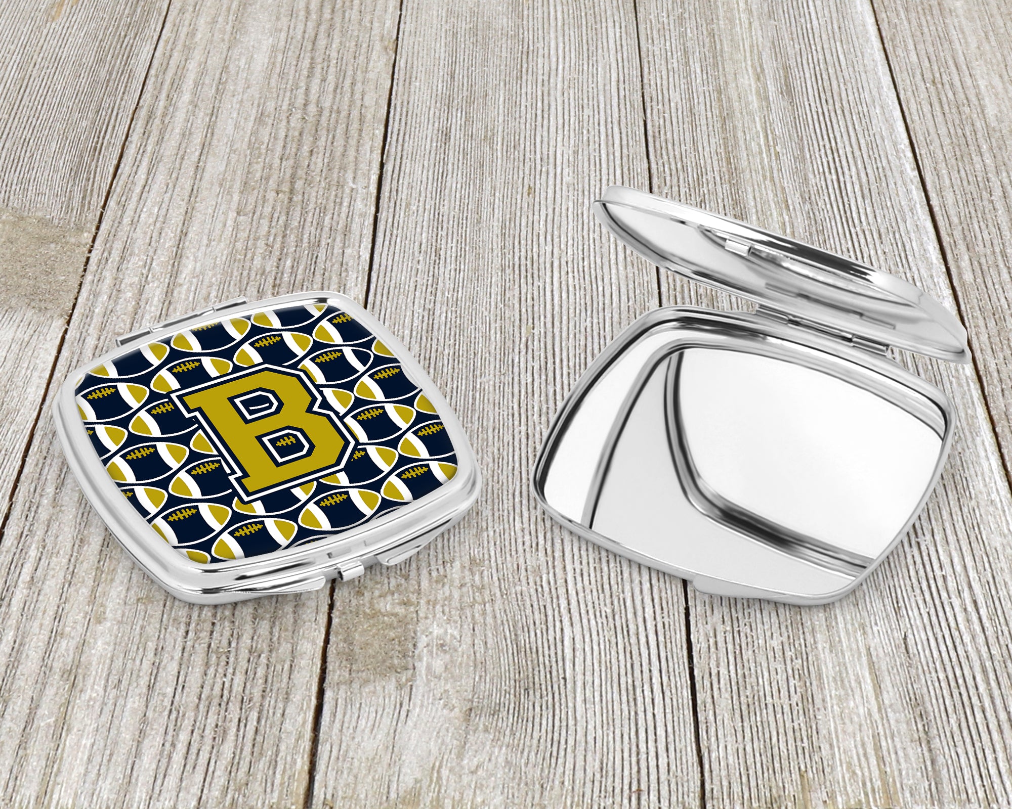 Letter B Football Blue and Gold Compact Mirror CJ1074-BSCM