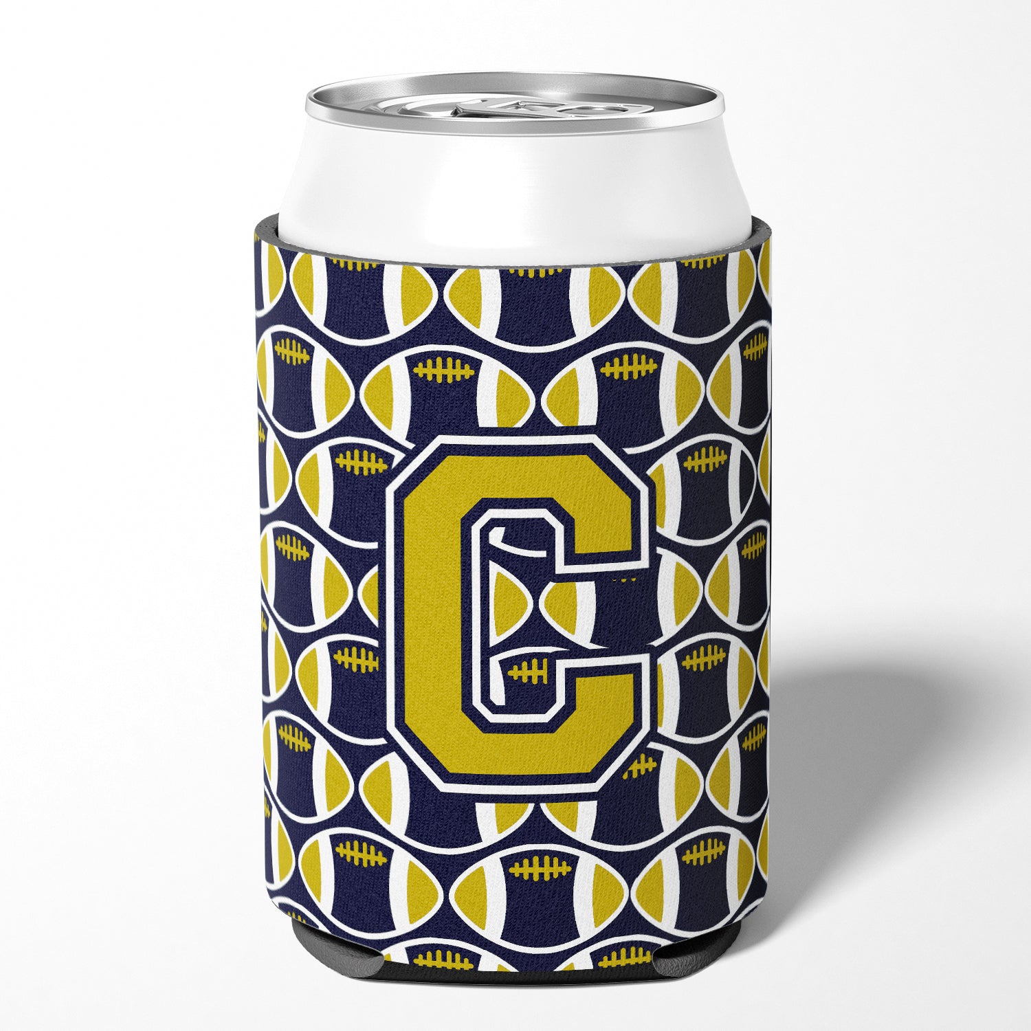 Letter C Football Blue and Gold Can or Bottle Hugger CJ1074-CCC