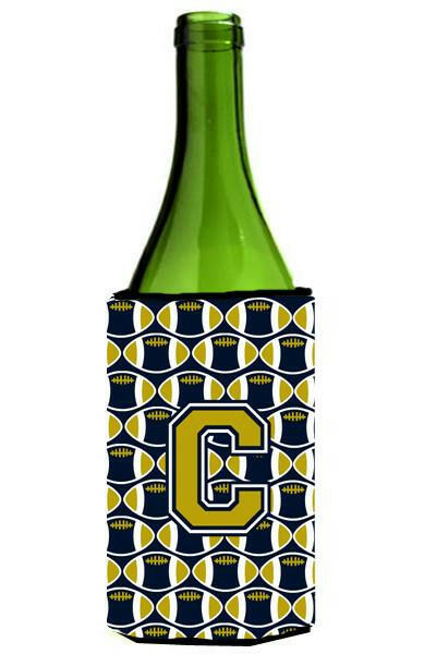 Letter C Football Blue and Gold Wine Bottle Beverage Insulator Hugger CJ1074-CLITERK by Caroline&#39;s Treasures
