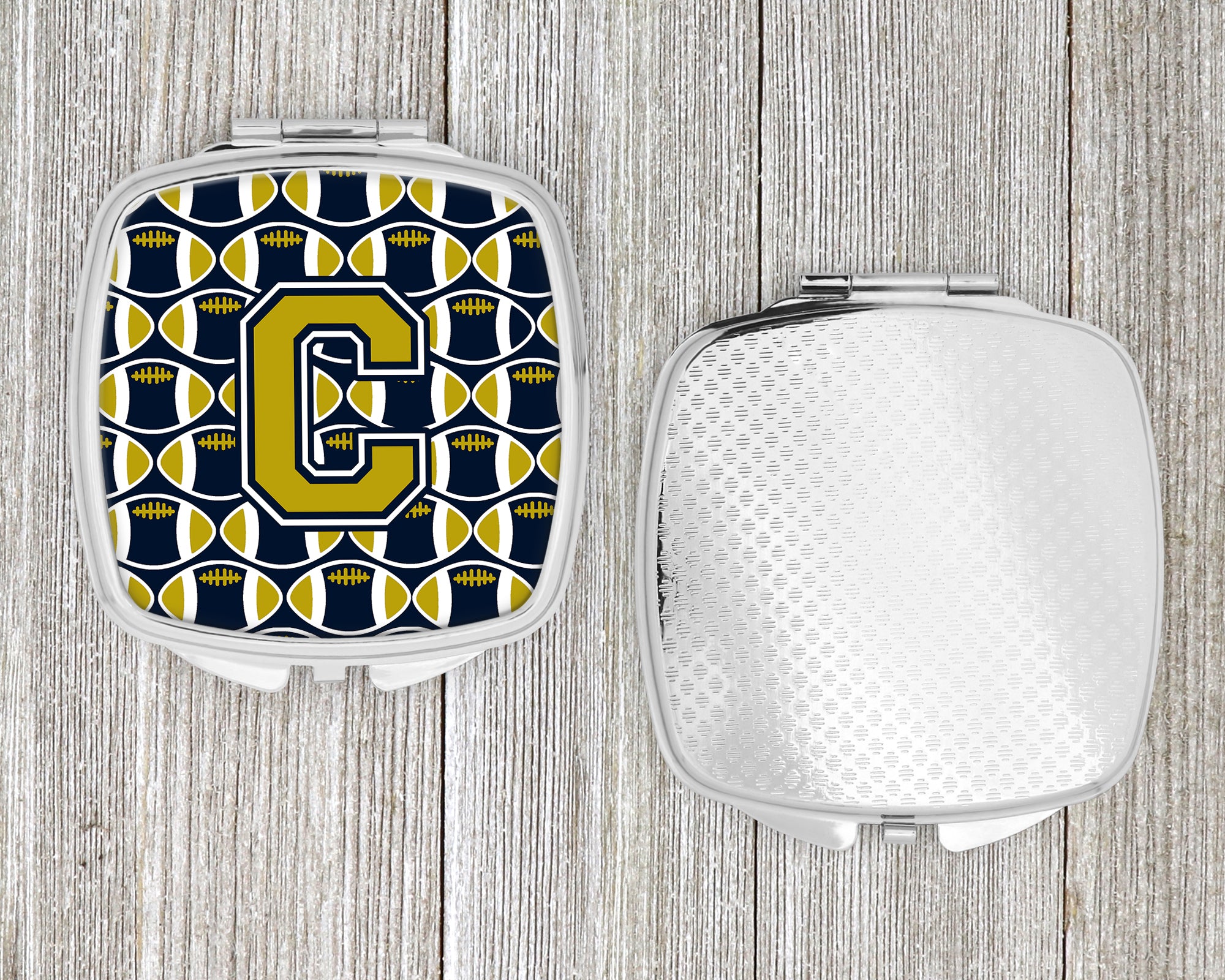 Letter C Football Blue and Gold Compact Mirror CJ1074-CSCM