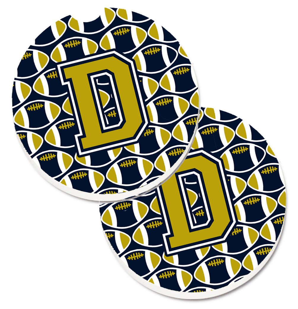 Letter D Football Blue and Gold Set of 2 Cup Holder Car Coasters CJ1074-DCARC by Caroline&#39;s Treasures