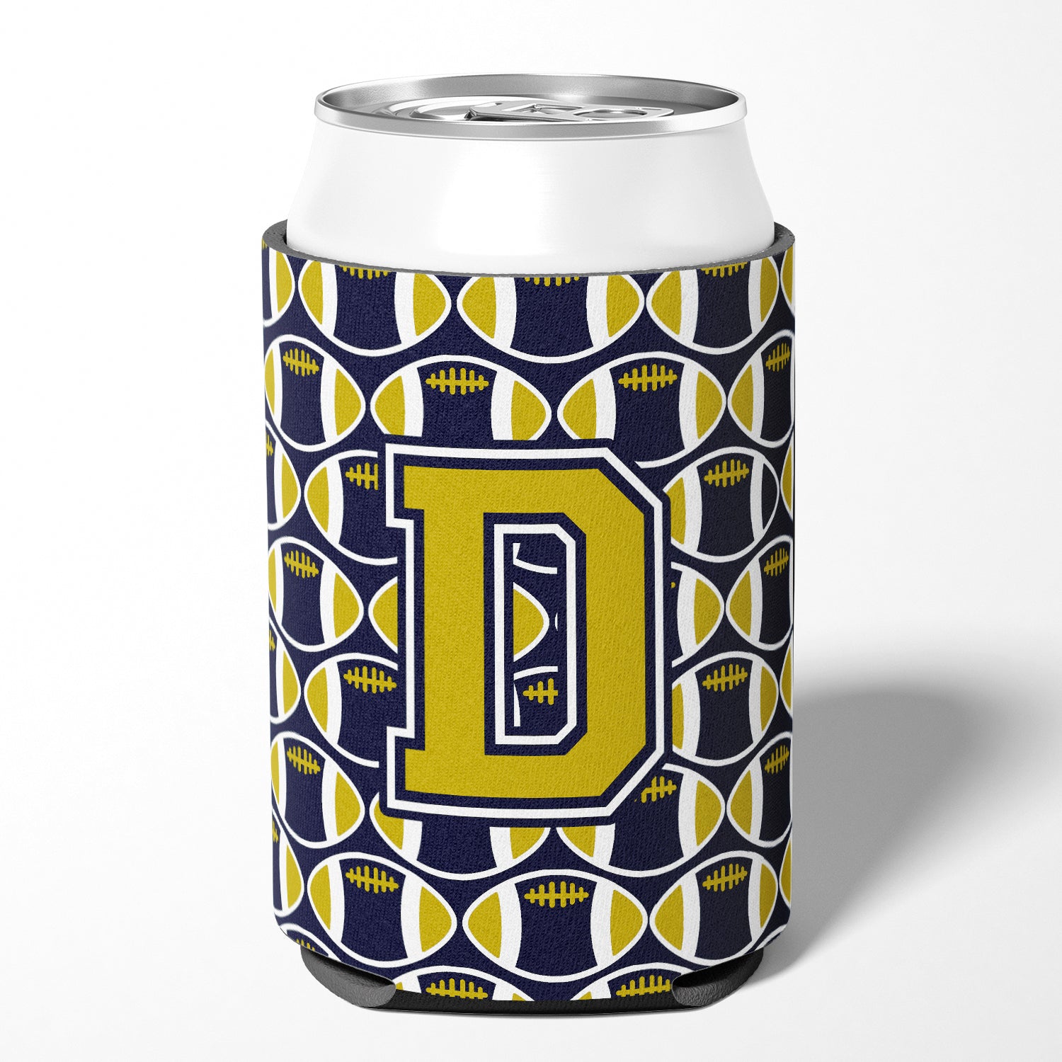 Letter D Football Blue and Gold Can or Bottle Hugger CJ1074-DCC